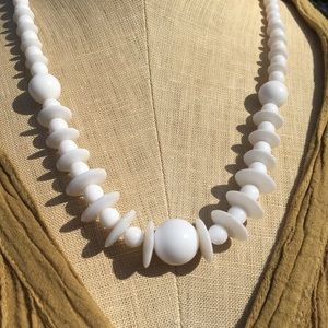 Vintage White Beaded MidCentury Necklace 24”